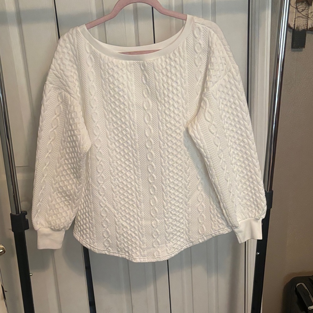 Women's White Cable Knit Sweater
